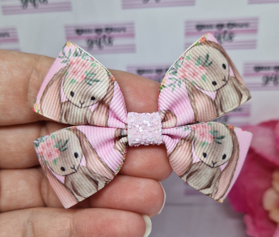 Small floral baby bunny ribbon bow