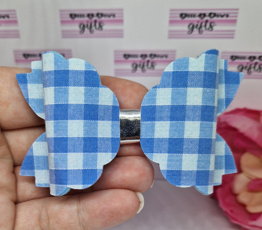 Light blue scalloped gingham bow