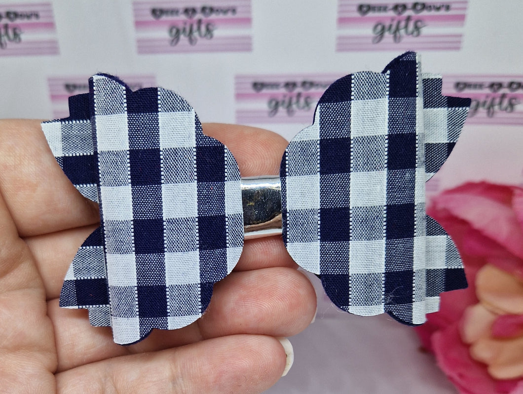 Navy scalloped gingham bow