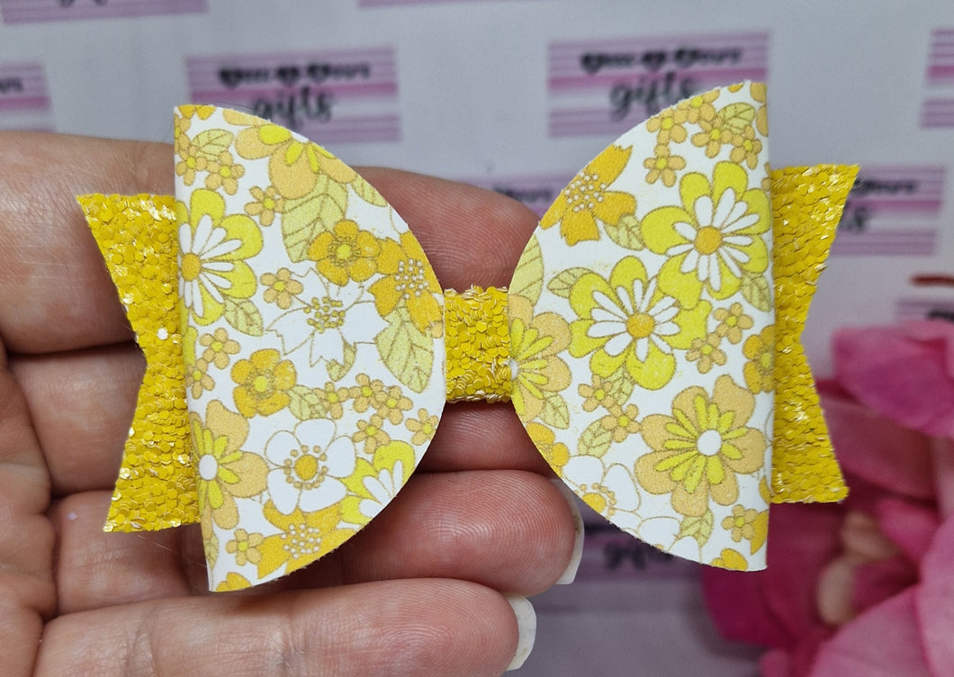 Yellow liberty floral bow