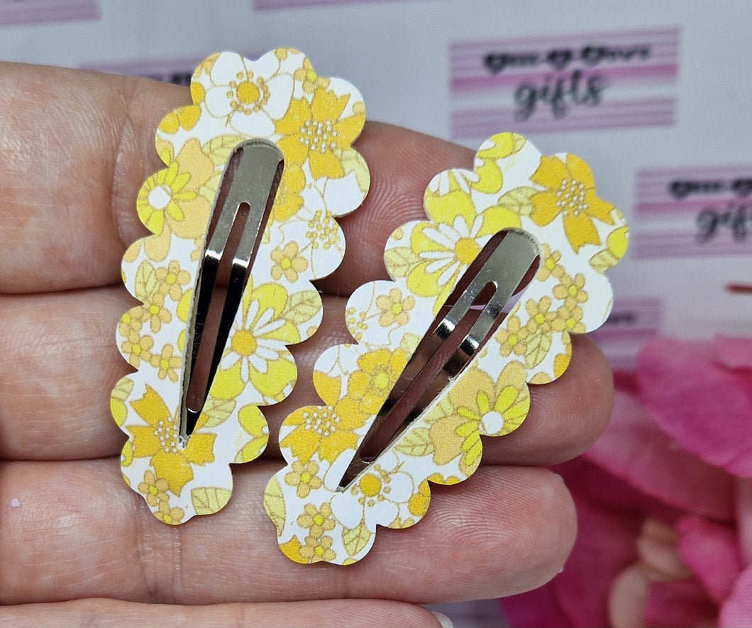 Yellow liberty floral snap clips