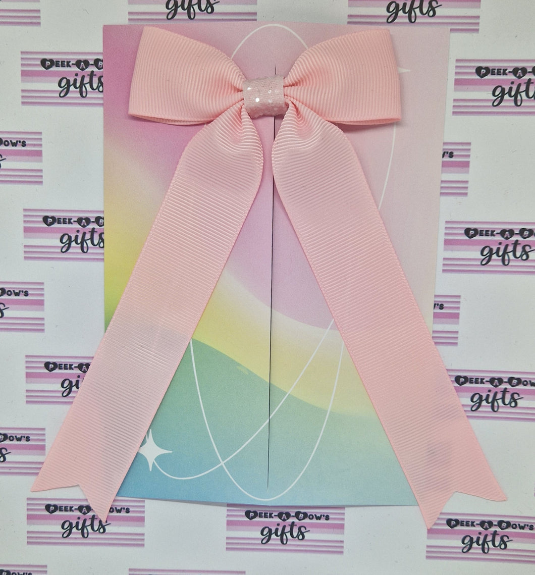 Small baby pink long tails ribbon bow