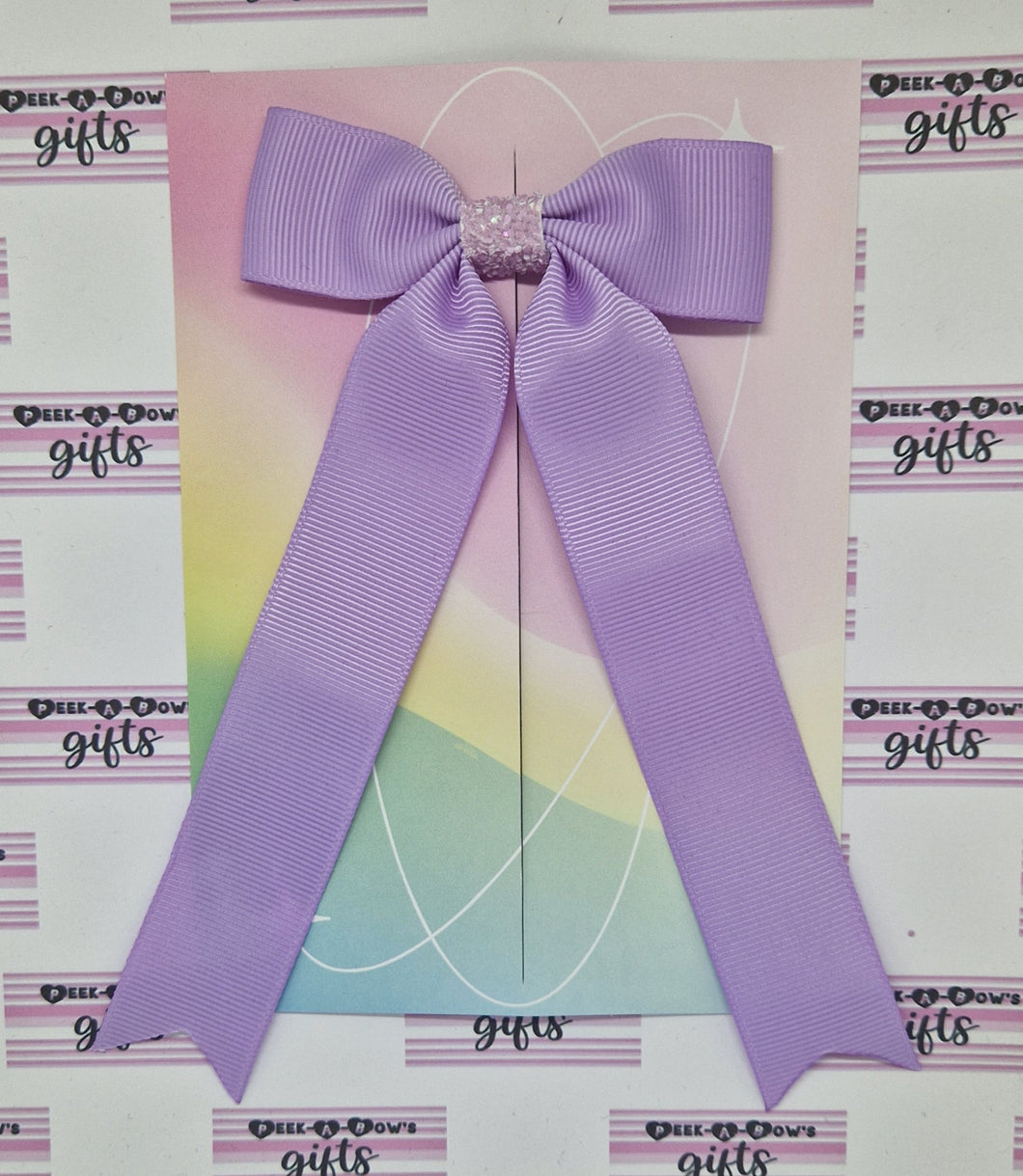 Small lilac long tails ribbon bow