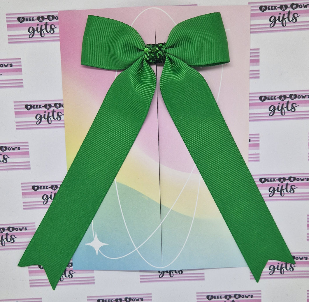 Small green long tails ribbon bow