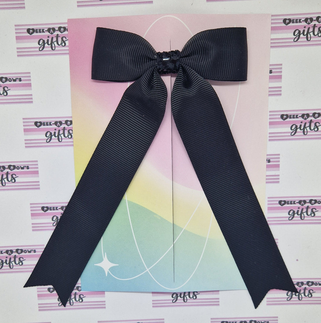 Small black long tails ribbon bow