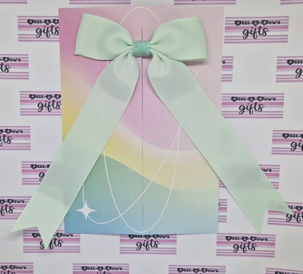 Small mint long tails ribbon bow