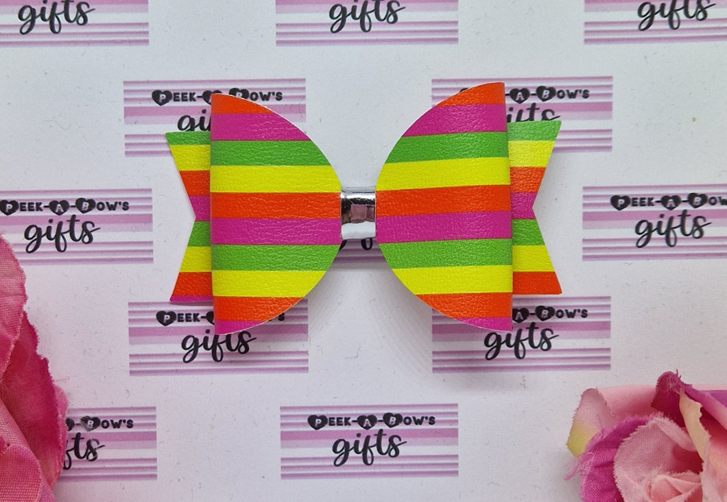 Neon stripe leatherette bow