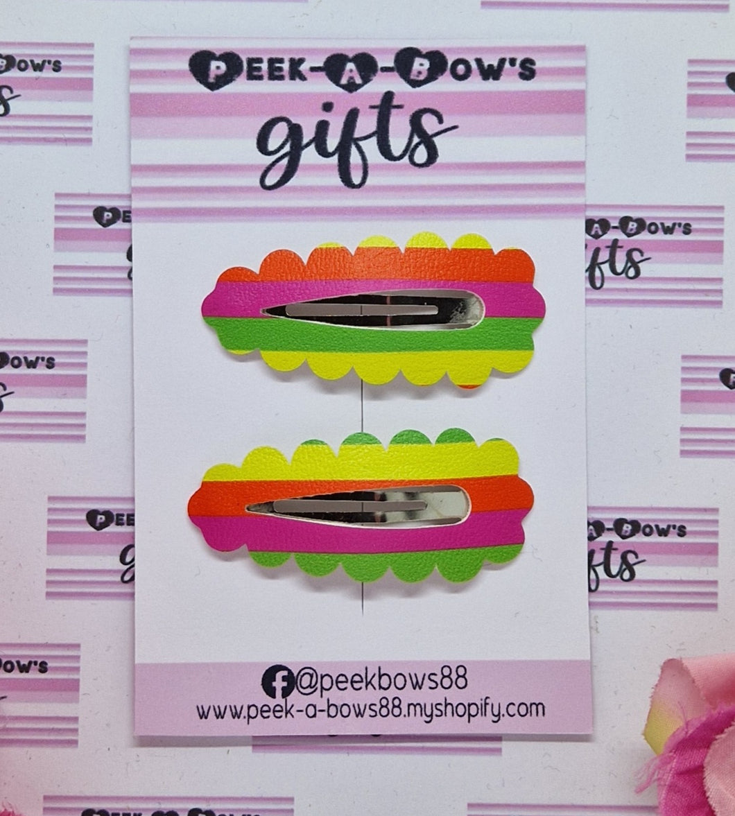 Neon stripes leatherette fringe clip