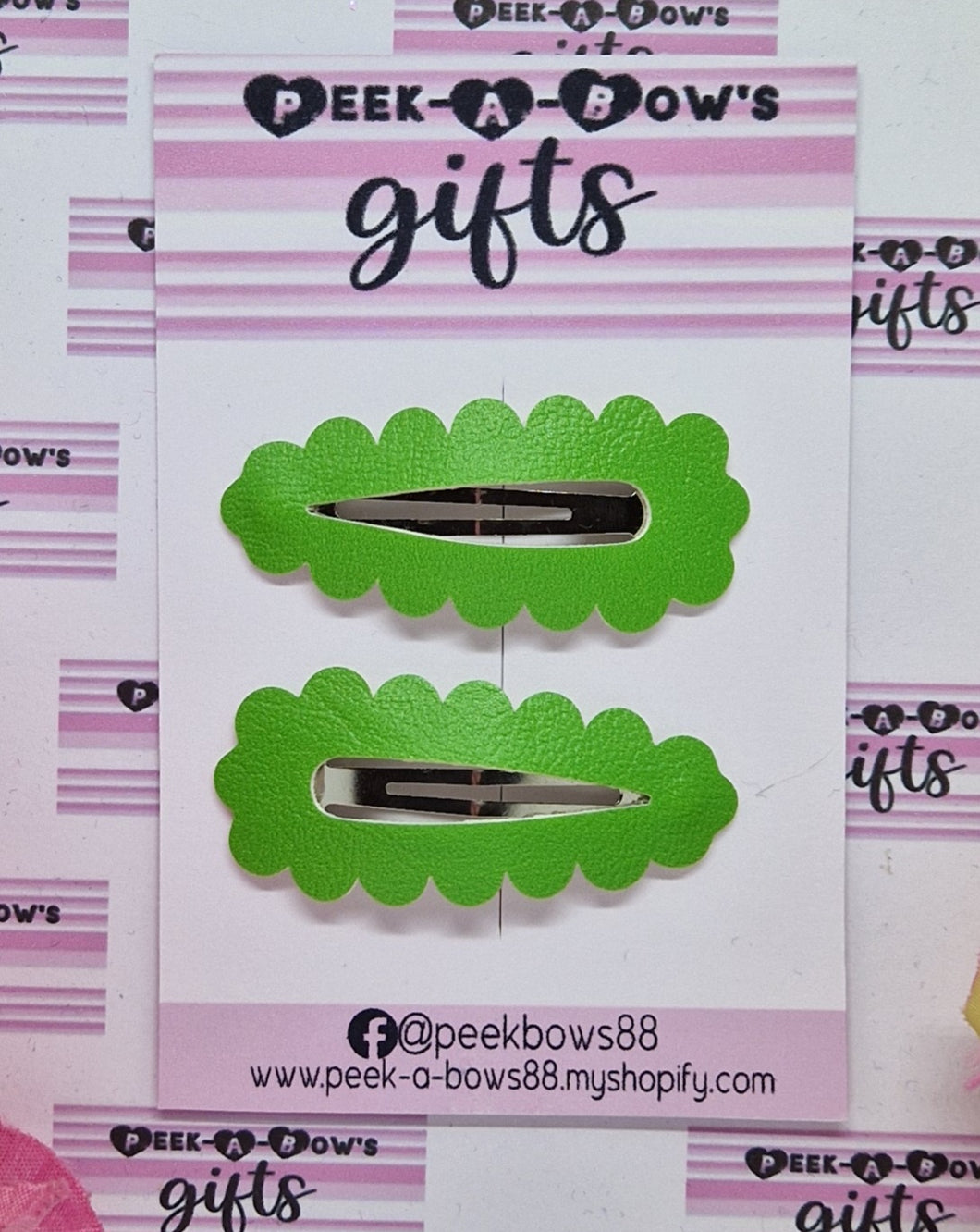 Neon green leatherette fringe clips