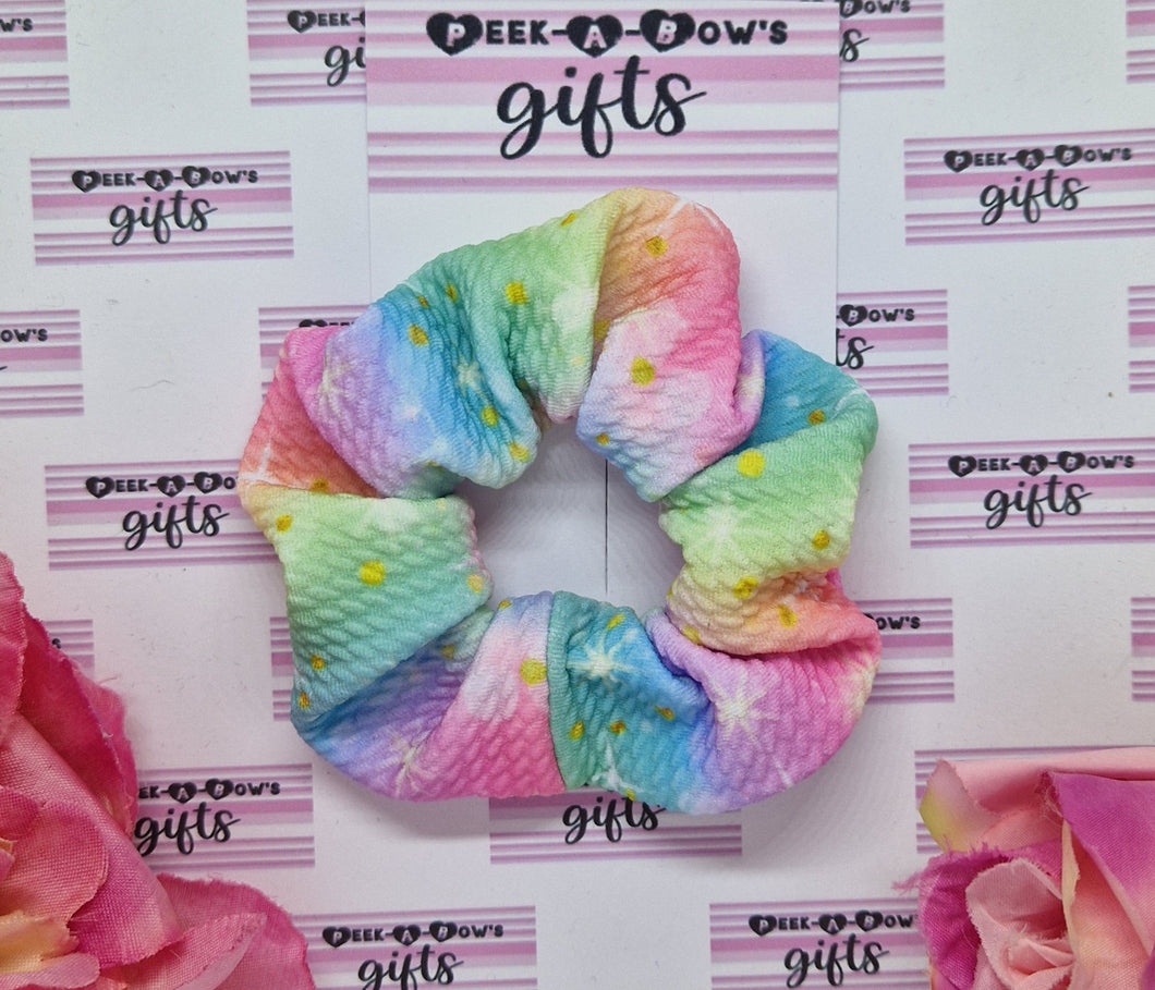 Bright rainbow sparkles scrunchie