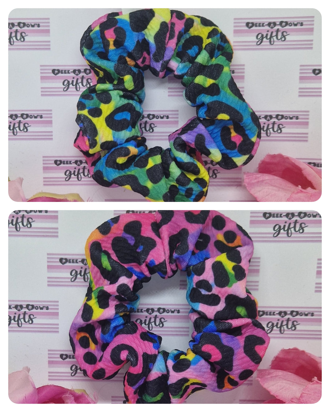 Neon leopard print rainbow scrunchie