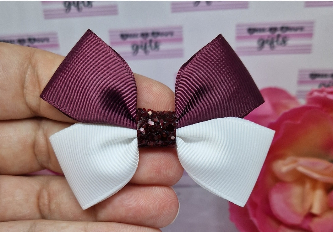 Burgundy and white ribbon bow