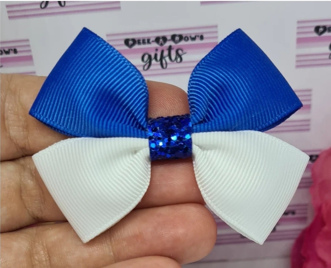 Royal blue and white ribbon bow