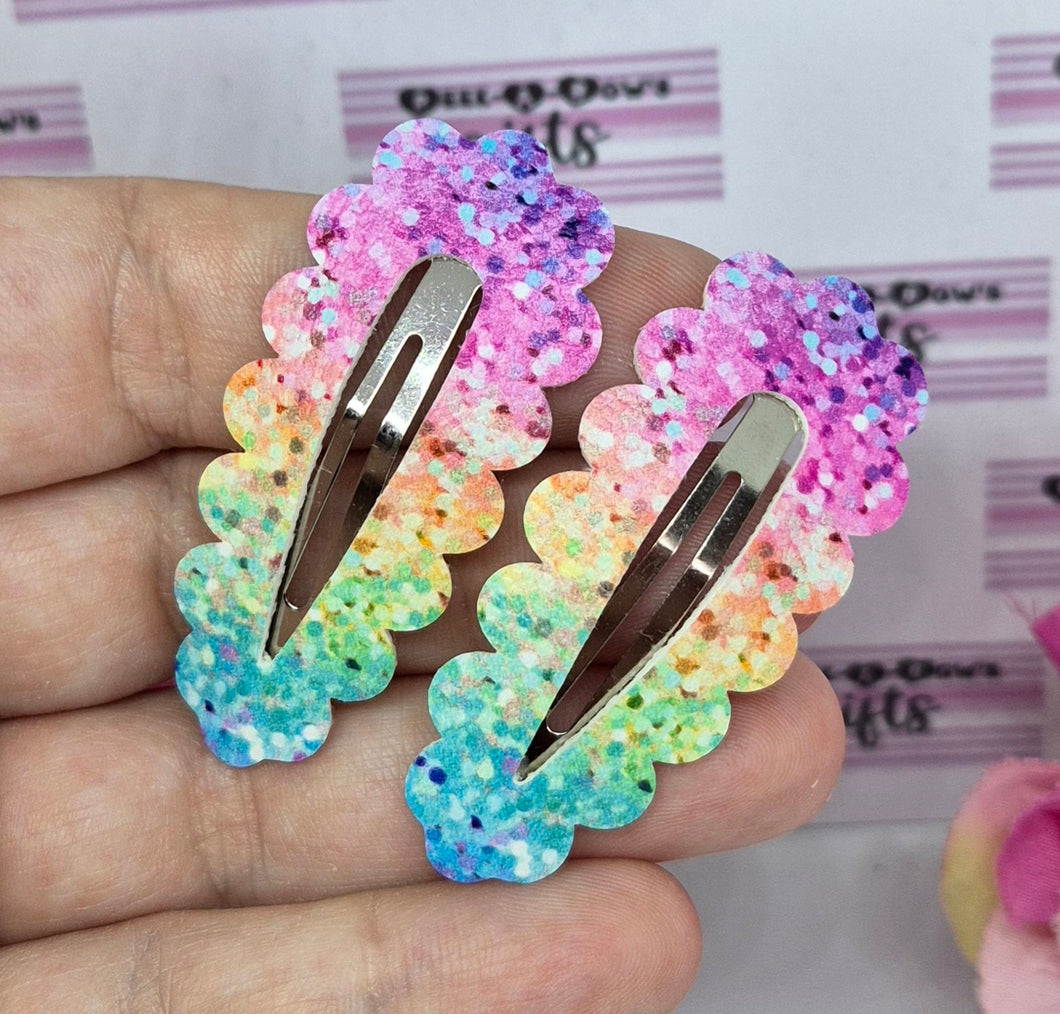 Rainbow faux glitter snap clip