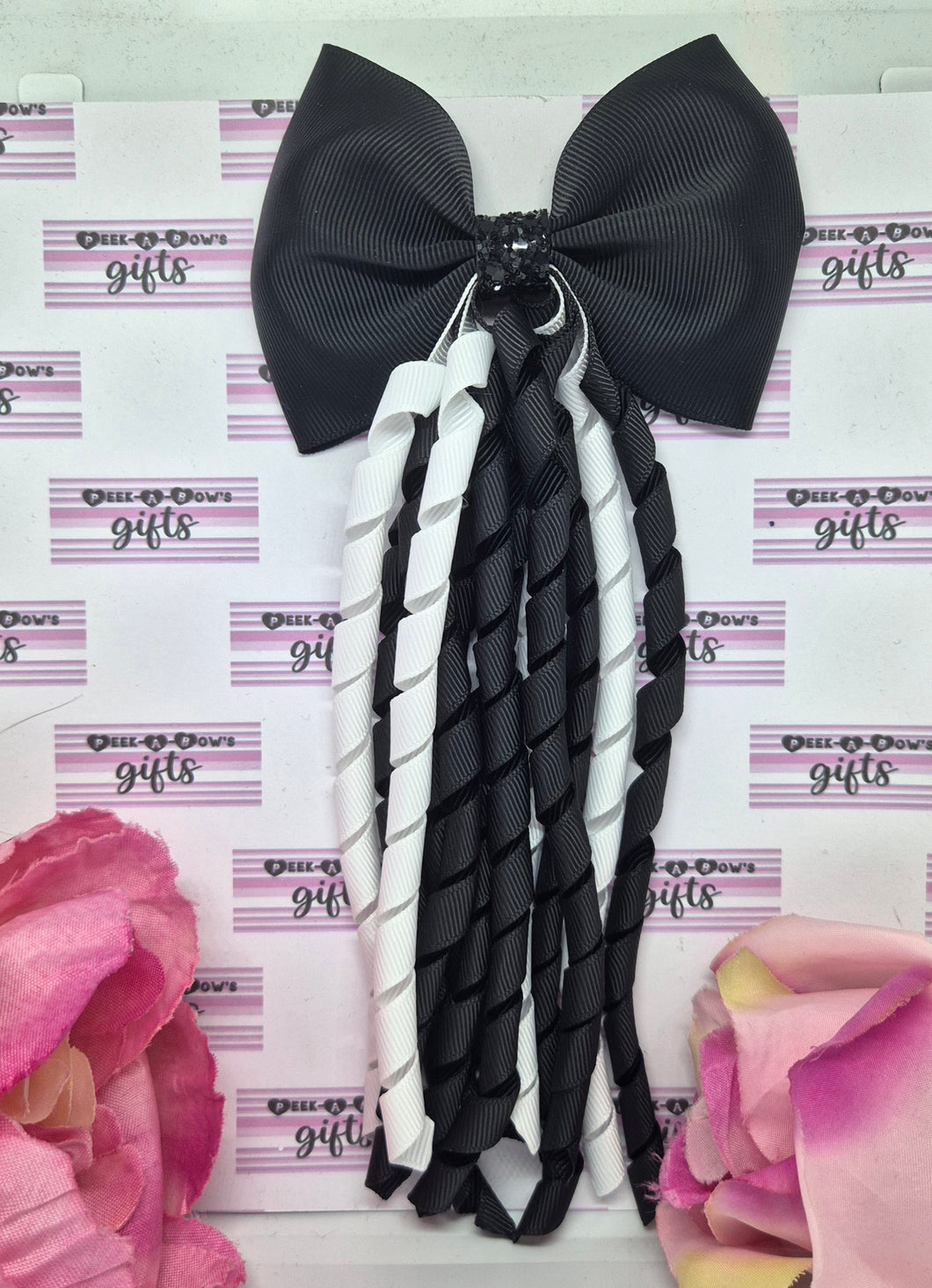 Black and white korker bow