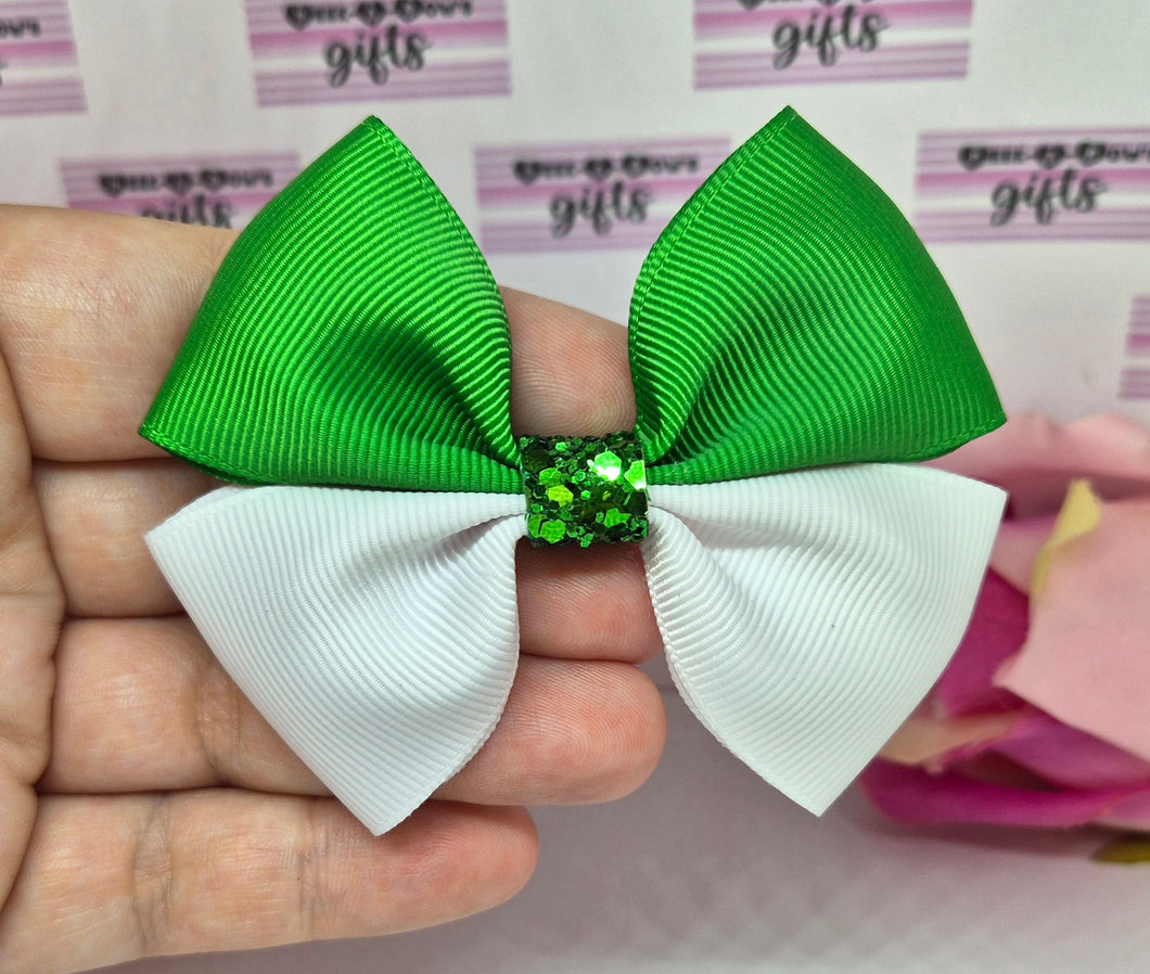 Medium green and white ribbon bow