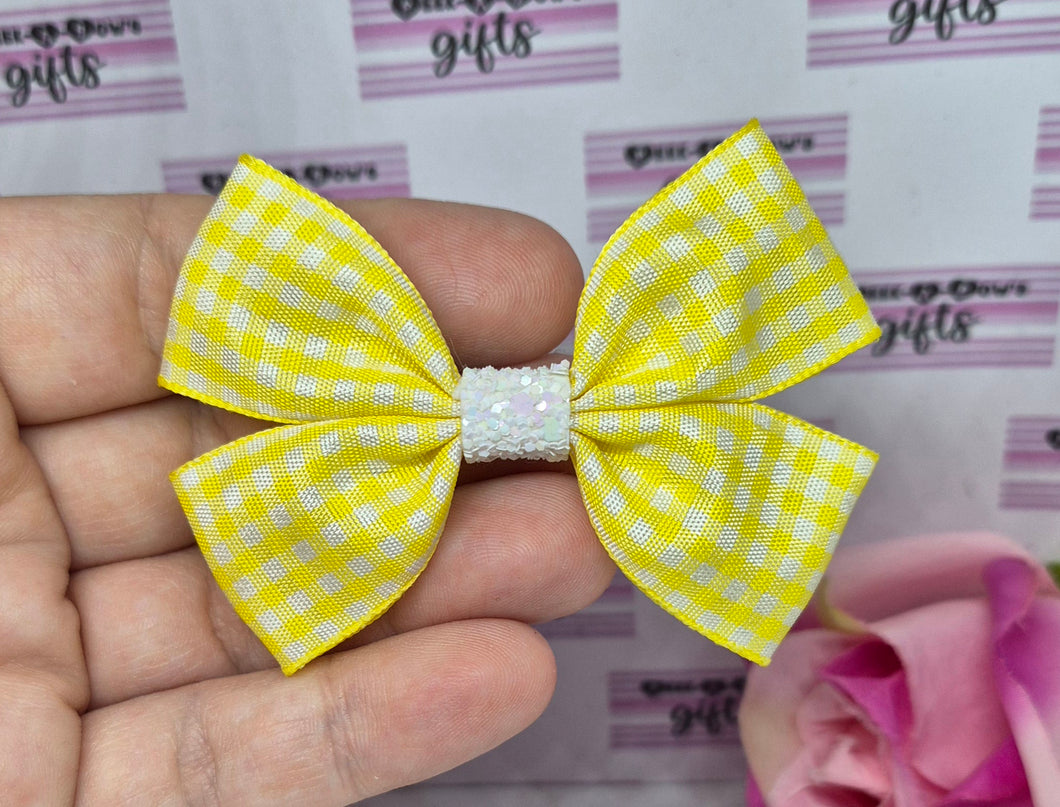 Yellow gingham small ribbon bow