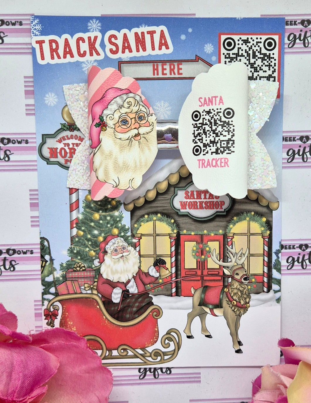 Pink santa tracker bow