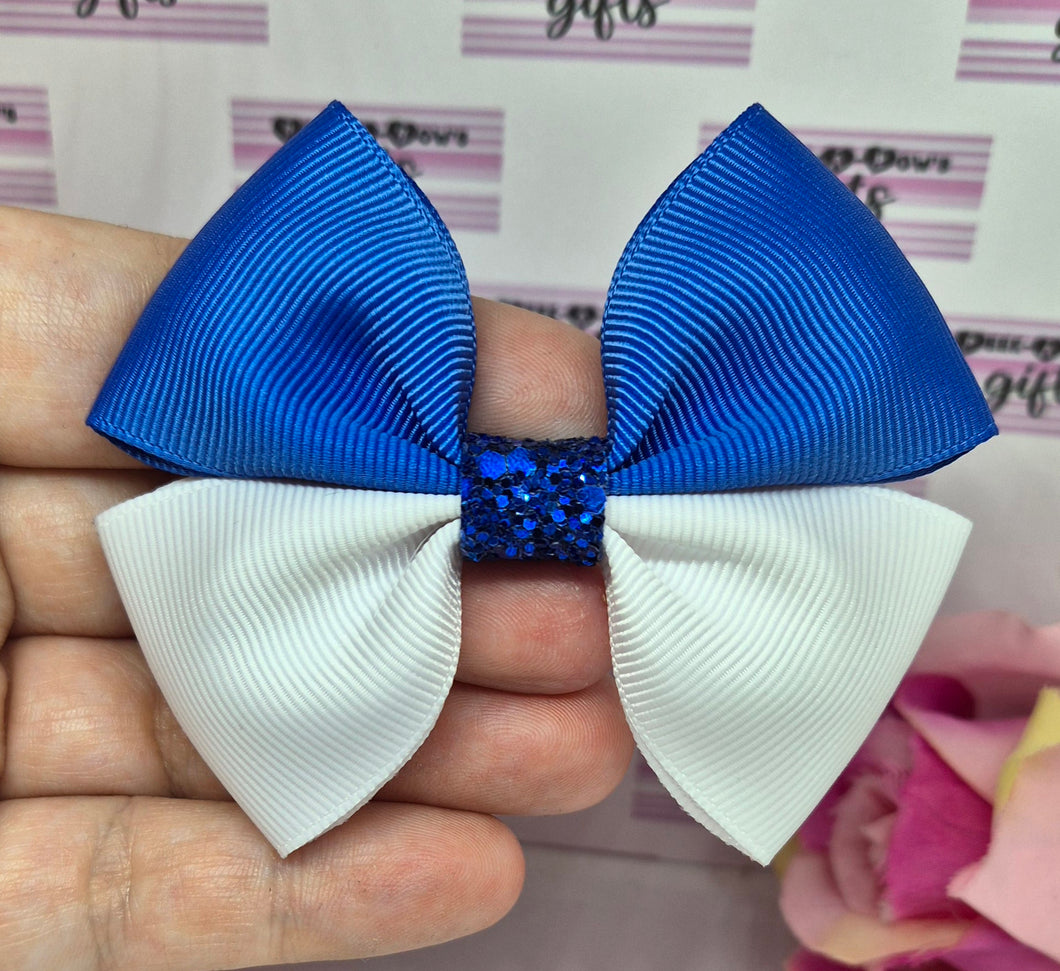 Medium royal and white ribbon bow