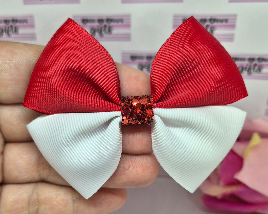 Medium red and white ribbon bow