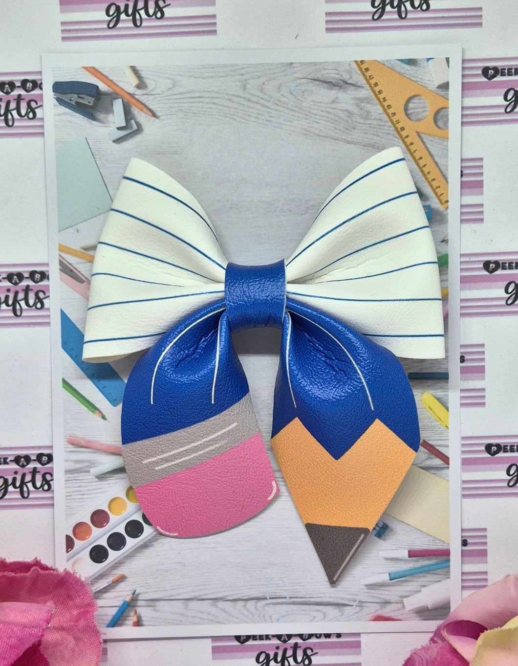 Royal blue pencil pinch bow