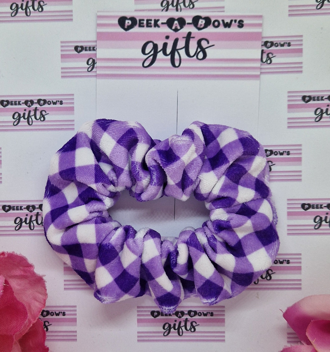 Purple gingham velvet scrunchie