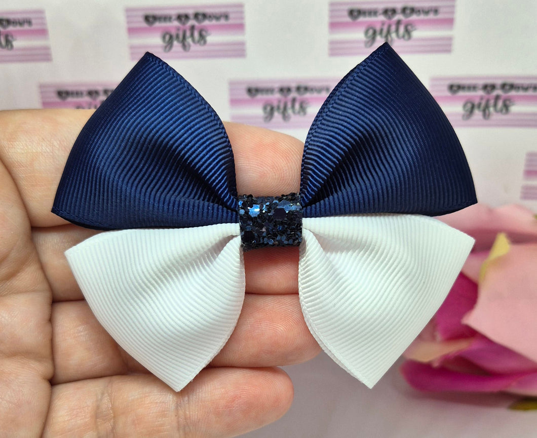 Medium navy and white ribbon bow