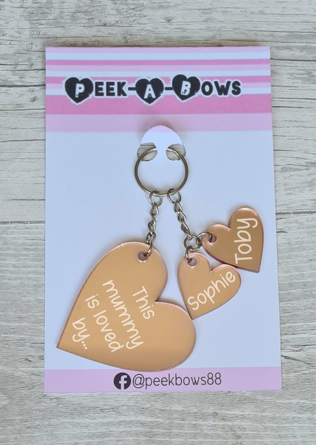 Rose gold heart family keyring