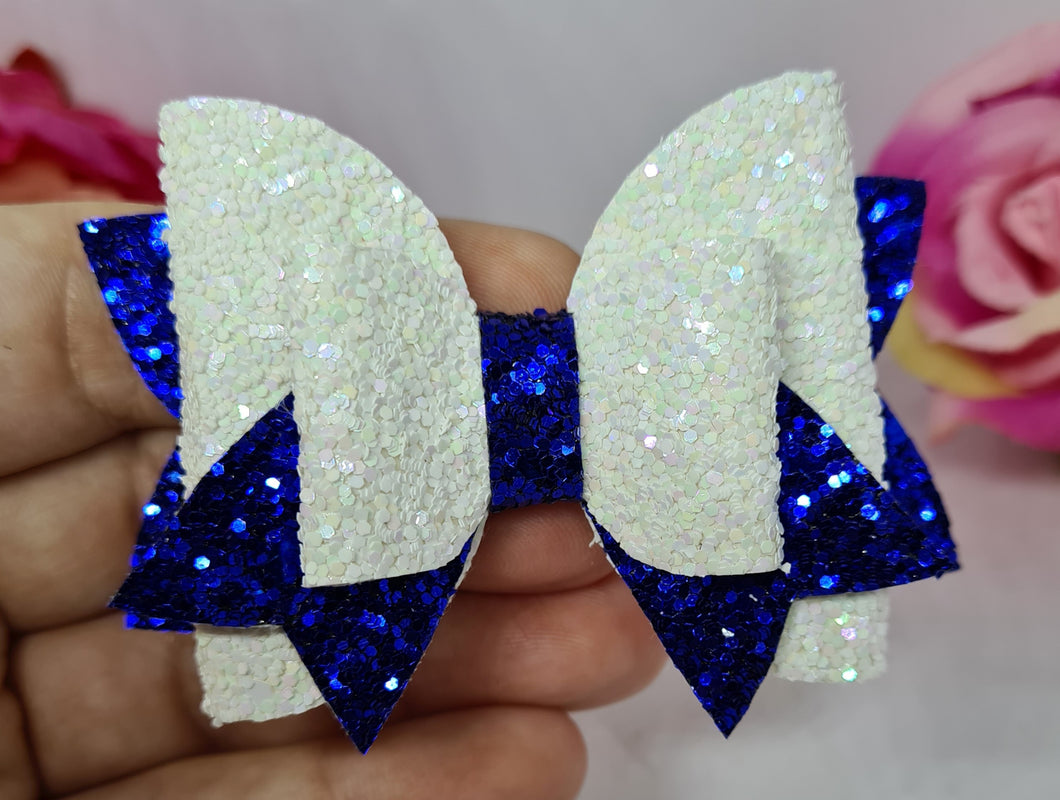 Blue and white double school bow