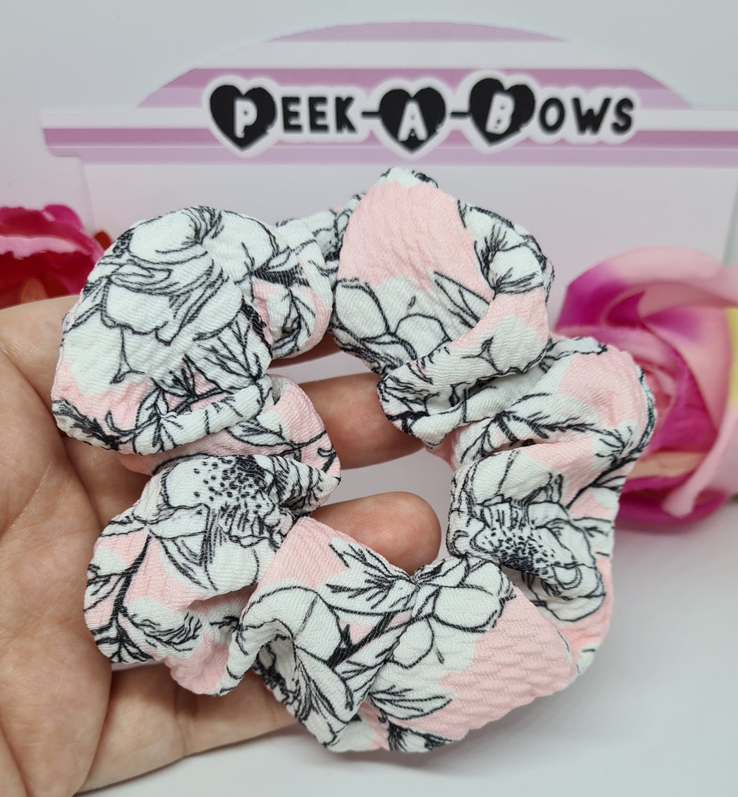 Pink and white floral scrunchie