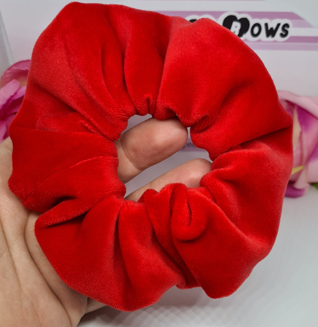 Red plush velvet scrunchie