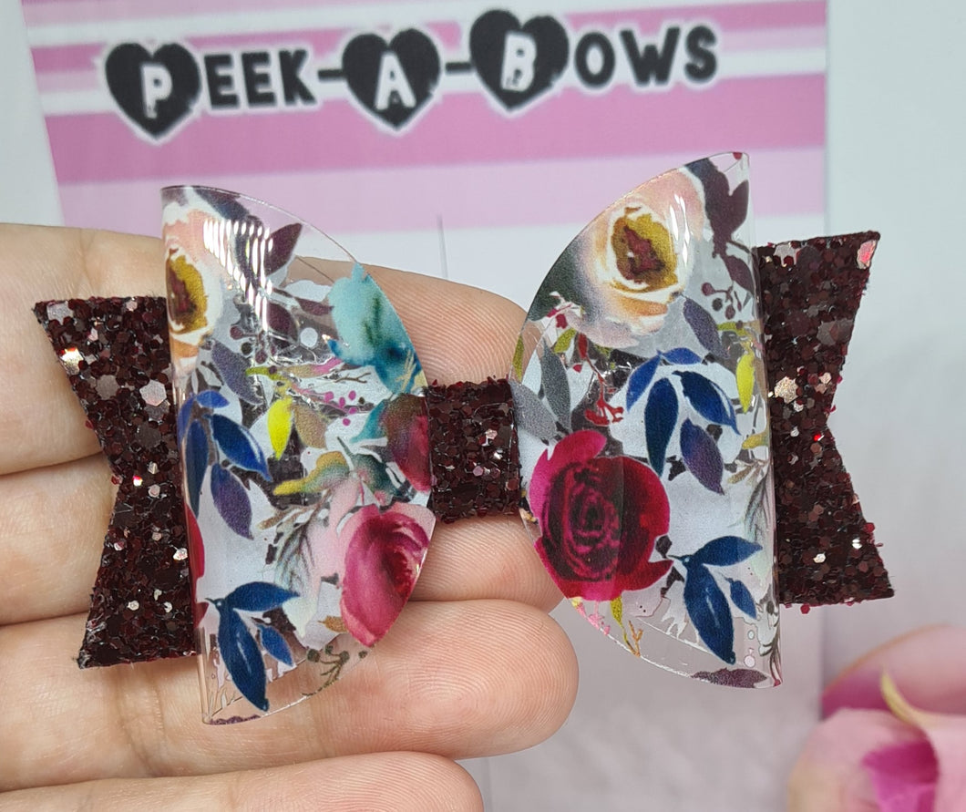 Merlot roses transparent bow