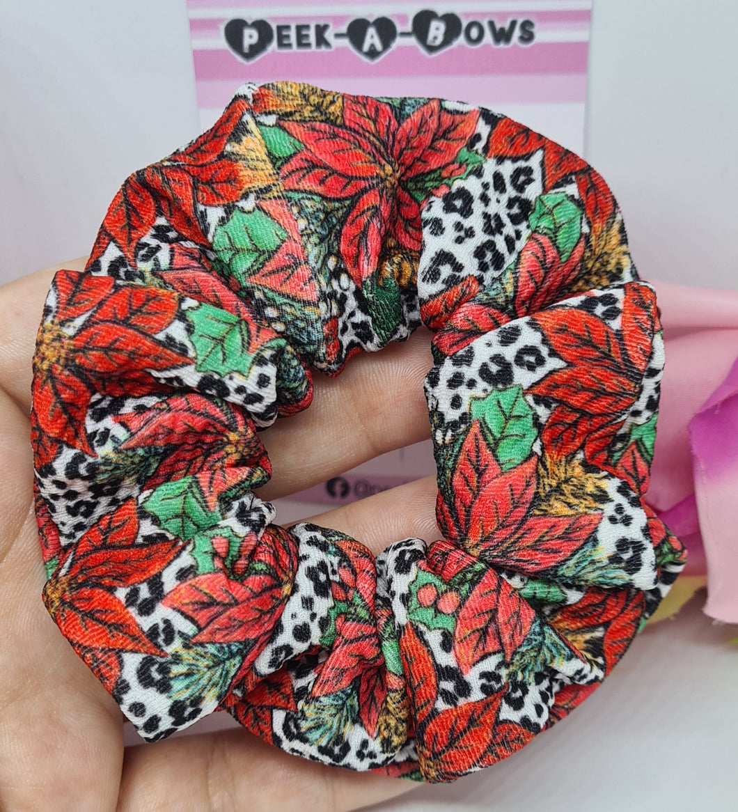 Leopard print poinsettia scrunchie