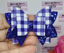 Load image into Gallery viewer, Gingham and glitter double bows
