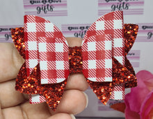 Load image into Gallery viewer, Gingham and glitter double bows
