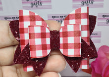 Load image into Gallery viewer, Gingham and glitter double bows
