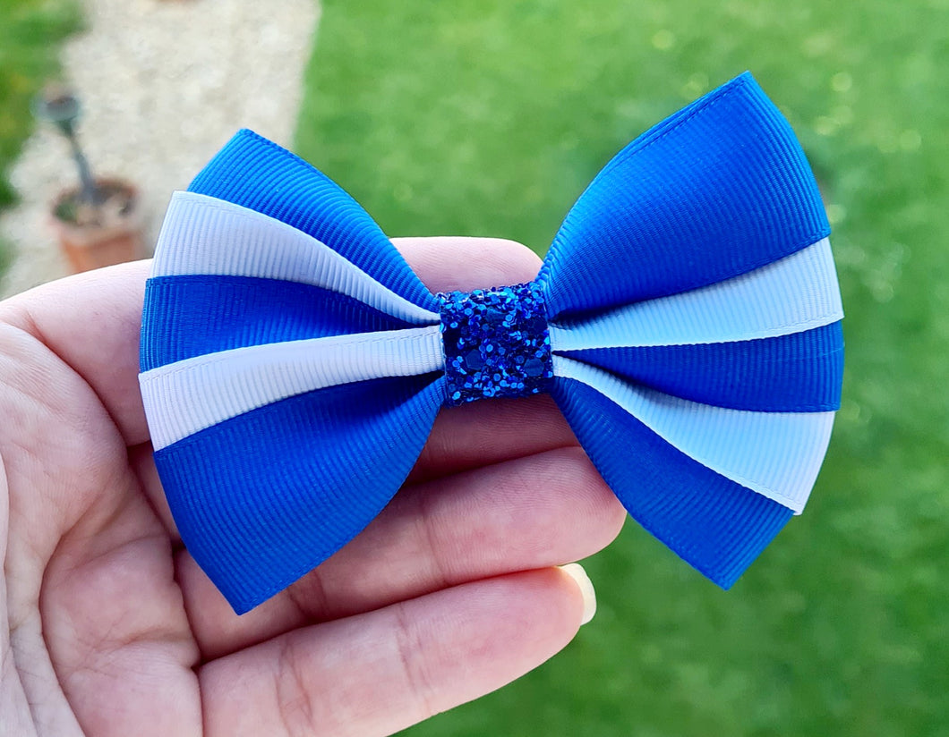 5 layered twisted ribbon bow school colours