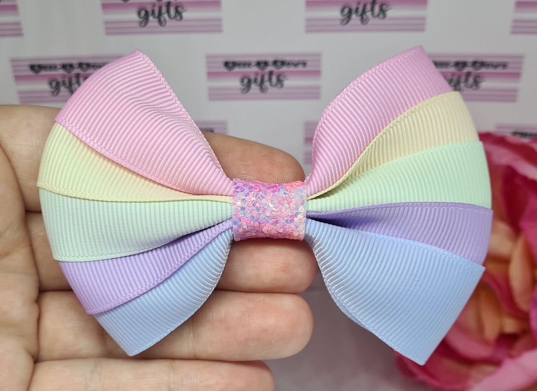 Pastle rainbow 5layered ribbon bow