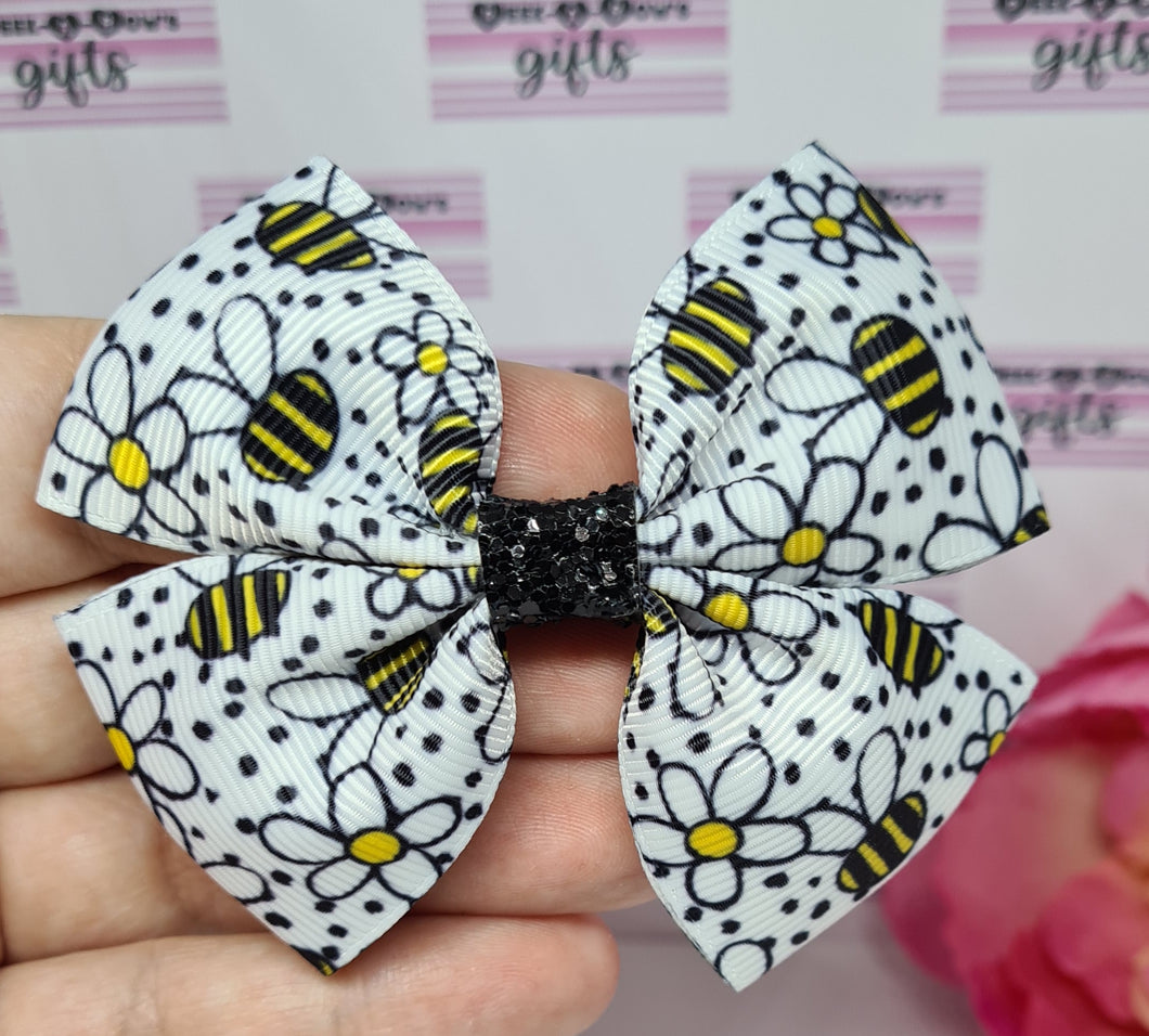 Bees and daisies ribbon bow