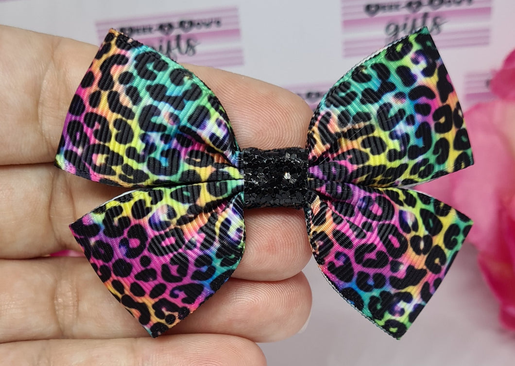 Rainbow leopard print ribbon bow