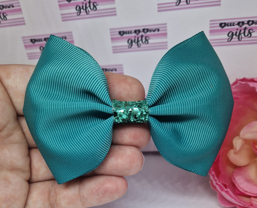 Large jade green ribbon bow