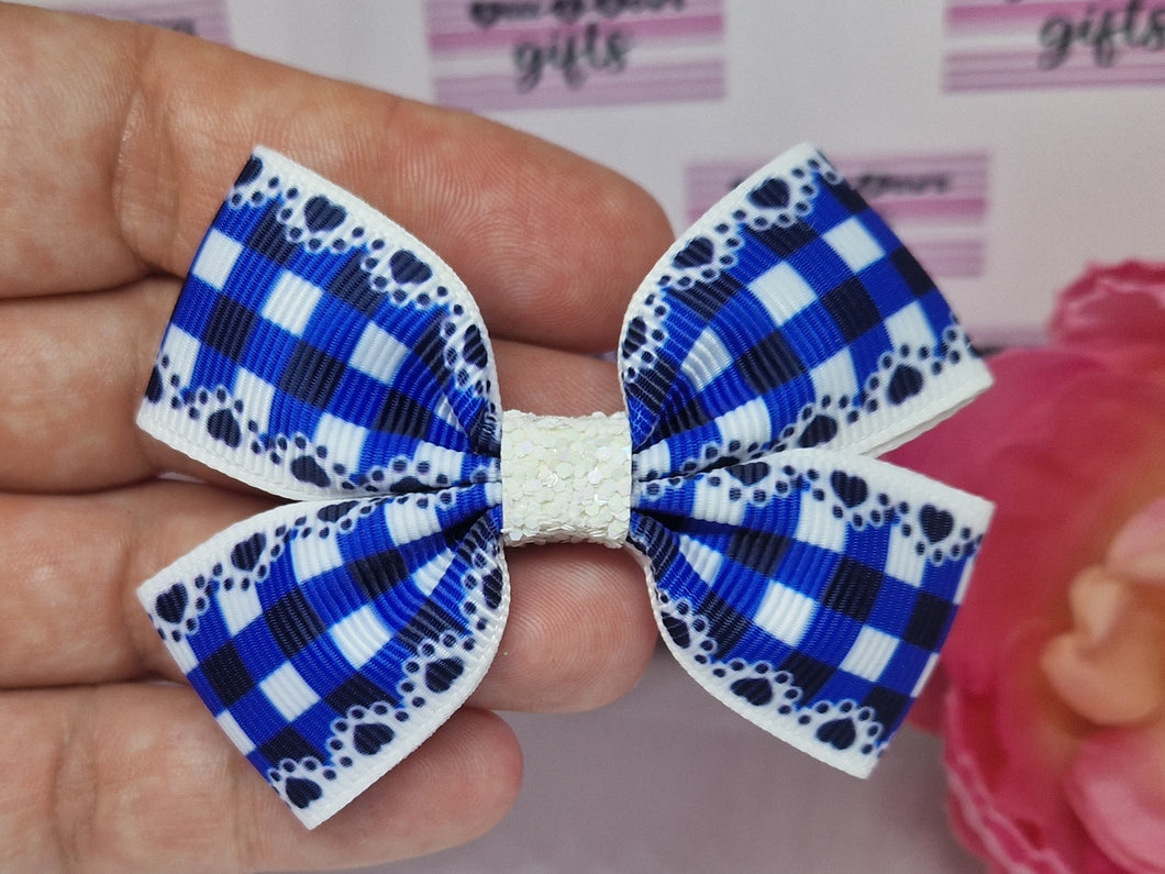 Navy hearts lace effect ribbon bow