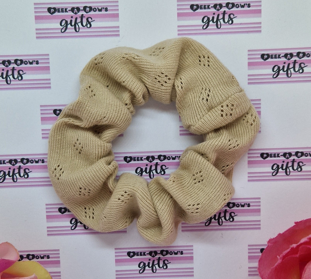 Cream knitted pointelle scrunchie