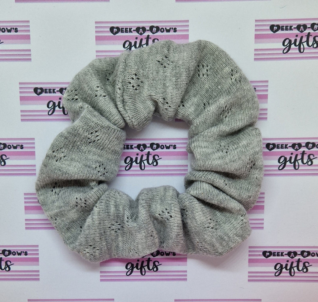 Grey knitted pointelle scrunchie