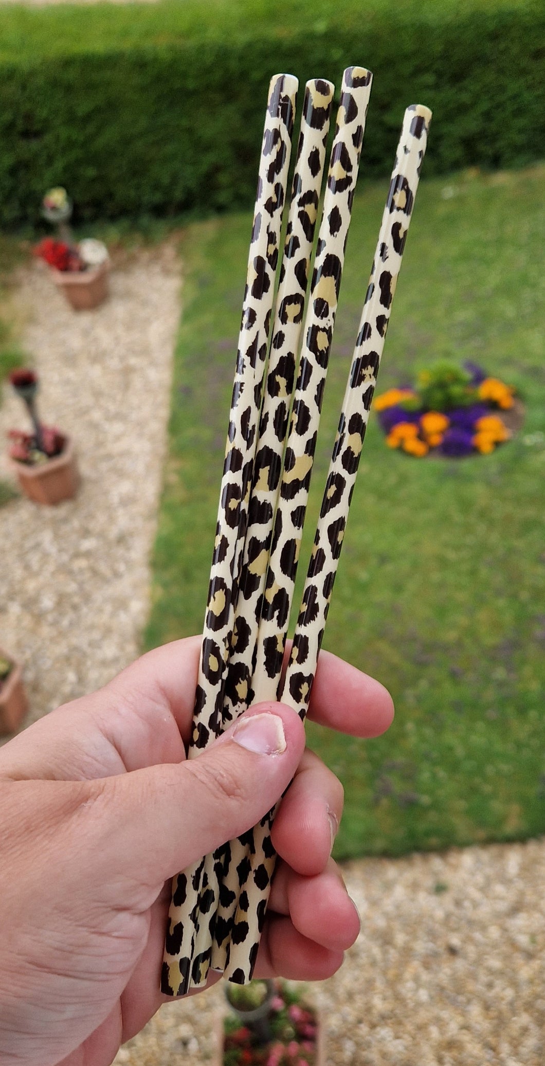 Brown leopard print straws