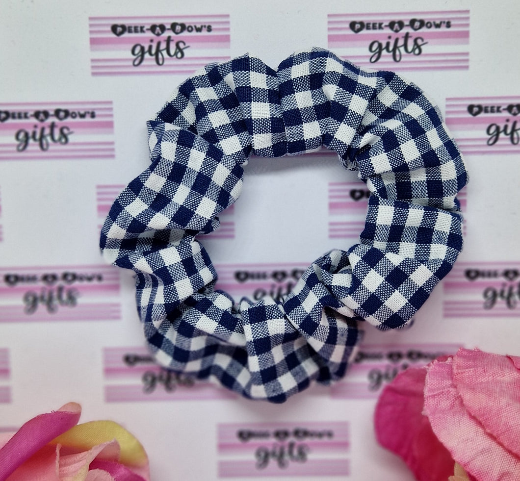 Navy gingham cotton scrunchie