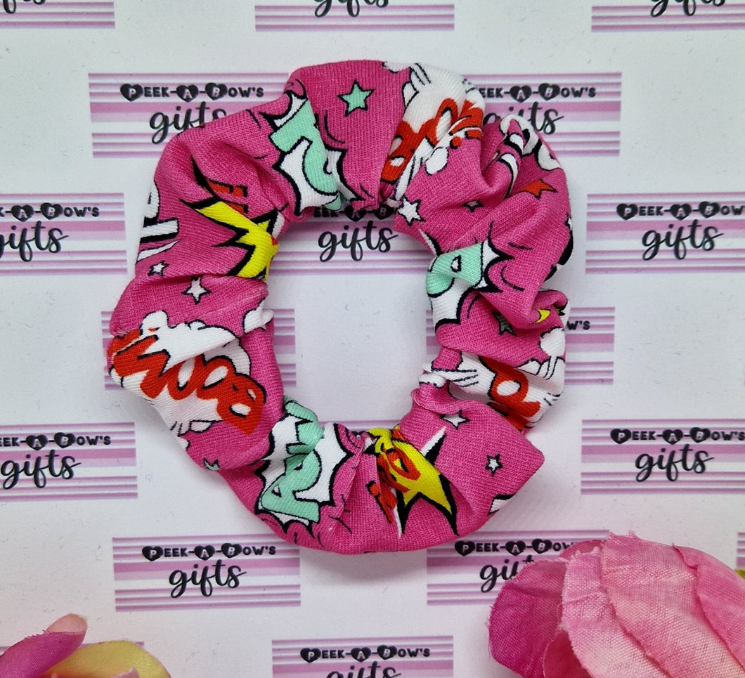 Pink superhero theme scrunchie