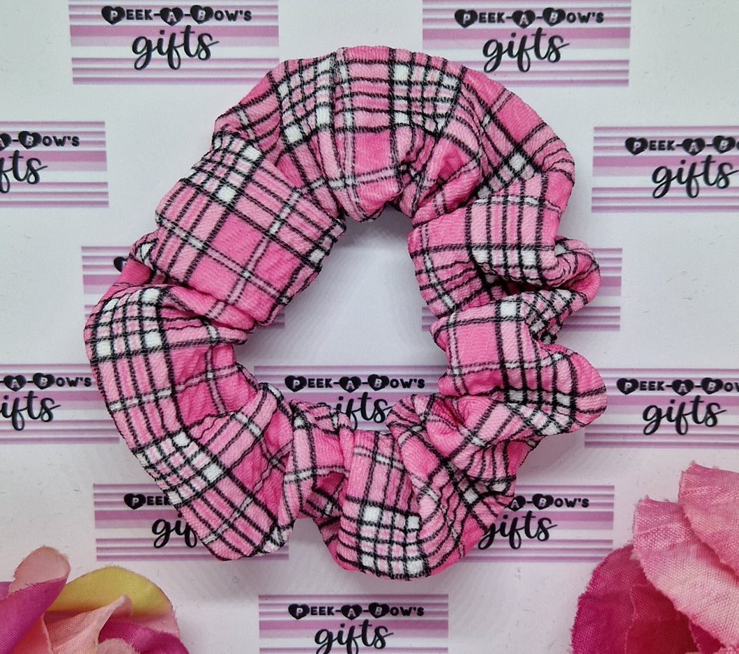 Pink tartan scrunchie