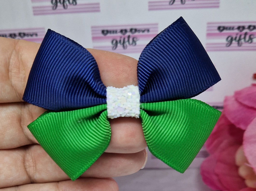 Blue and green ribbon bow