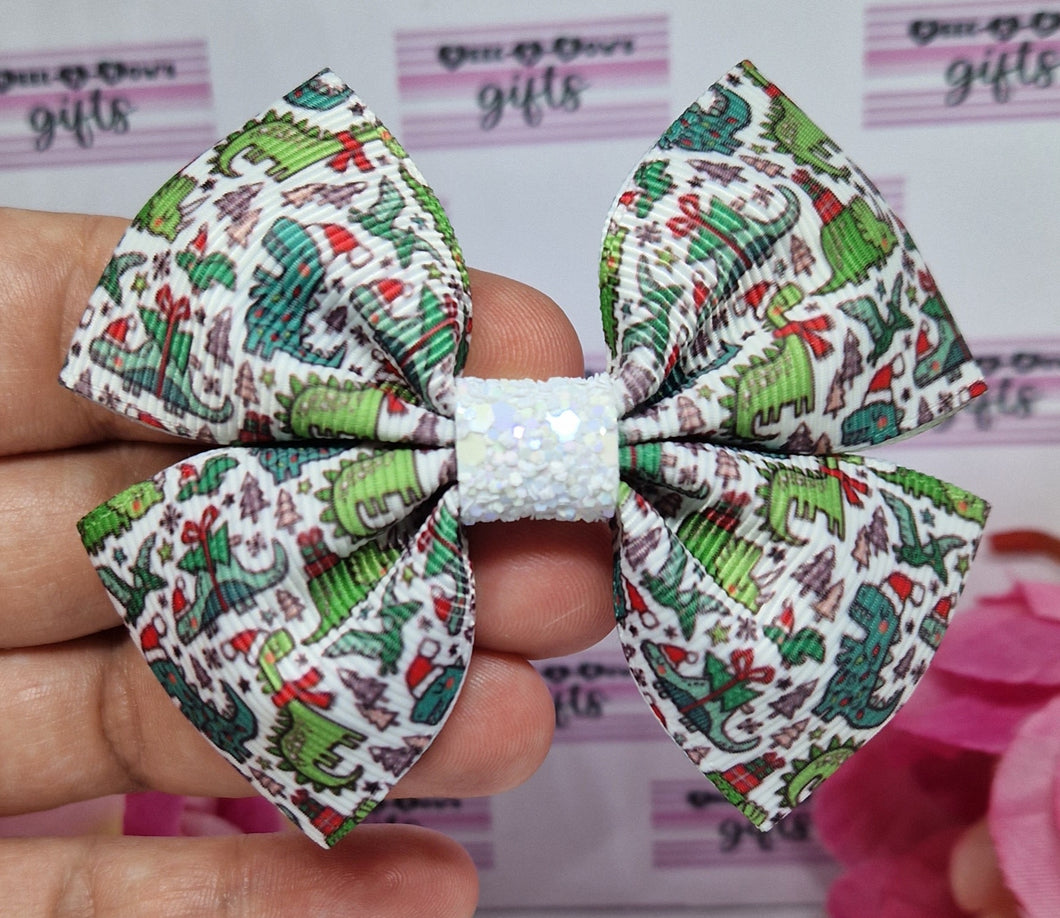 Medium christmas dinosaur ribbon bow